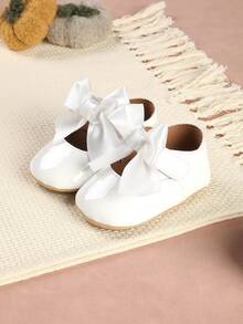 1 Pair Versatile Bow Princess Shoes, Soft Bottom Pre-Walker Shoes, Suitable For Infants And Toddlers, Party And Banquet - White - View 2