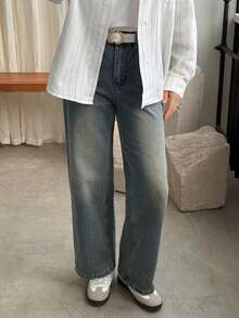 DAZY Women Jeans Tombol Kantong Zip Plain - Biru - View 1