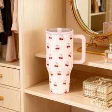 HYDROJUGs 32oz Gift-Ready Eye-Catching Playful Cherry & Pinstripe Insulated Tumbler, Functional Travel Mug & Water Bottle With Durable Stainless Steel Build & Secure Snap Lid, Double-Wall Vacuum Cup For Daily Hydration, Movie Nights & Casual Hangouts, Ideal Christmas & Halloween Gift For Family & Friends Who Love Whimsical Designs - 32oz粉櫻桃 - 查看 2