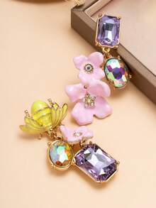 1 Pair Unique Design Holographic Iridescent Asymmetric Flower Earrings, Atmosphere Earrings For Dates And Outings - Multicolor - View 4