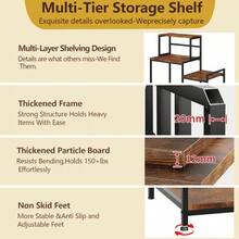 3-Tier Mini Fridge Stand With Storage Shelf, Adjustable Microwave & Coffee Bar Organizer, Heavy-Duty Steel Rack For Dorm Or Office - Brown - View 4