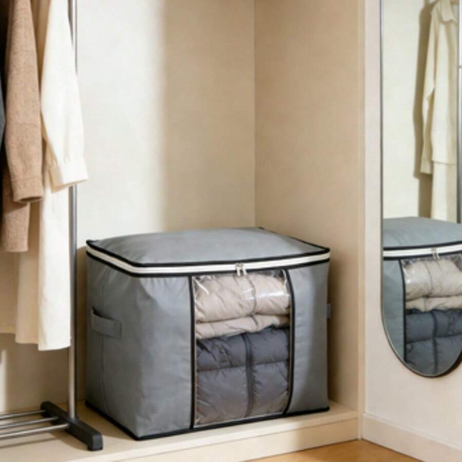 1/3/5pcs para bolsa de almacenamiento de mantas de gran capacidad, bolsa de almacenamiento de ropa, contenedor de almacenamiento de ropa, con asa reforzada, cremallera fuerte, adecuado para sábanas de edredón extra grandes, asa reforzada, gris