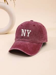 1pc Men's Embroidered New York Washed Baseball Cap, Adjustable Outdoor Casual Dad Hat - Hot Pink - View 2