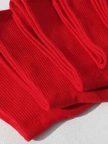 1/3/5/10/15/20 Pairs Women's Solid Red Minimalist Style Comfortable Breathable Mid-Calf Socks - Red - View 5