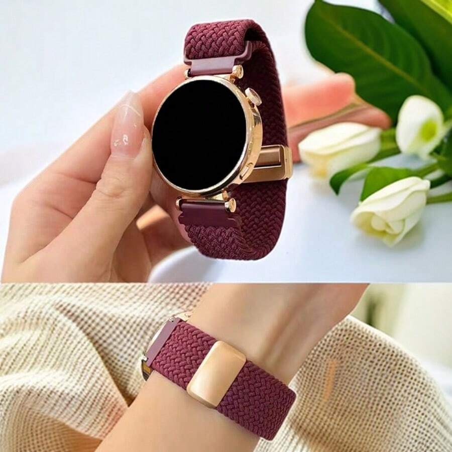 1条18mm/20mm/22mm快拆编织磁吸表带，兼容三星Galaxy Watch 7/4/5/6 40mm/44mm/6 Classic 43mm/47mm；弹性编织磁扣运动表带，兼容Versa2/Versa3/Versa4；尼龙运动环形表带，兼容 Ultra2 49mm/46mm/45mm/44mm/42mm/41mm/40mm/38mm - 酒紅 - 查看 1