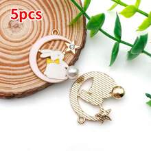 5/12件套可爱兔子吊坠套装 – 珐琅锌合金可爱卡通月亮星星设计 – DIY手链项链耳环工艺品材料，适合生日派对和春节 - 彩色 - 查看 14