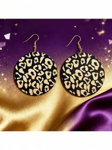 1 Pair Women's Exaggerated Large Size Fashionable Leopard Print Wooden Pendant Earrings - Multicolor-5 - View 3