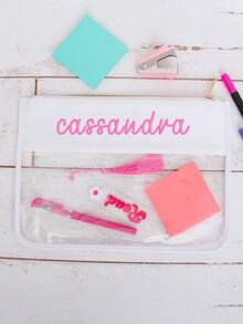 Personalized Zipper Cosmetic Bag, Can Be Customized With Name/Text, Transparent Makeup Pouch, Suitable As Gift For Mom, Bridesmaids, Teenagers - Multicolor - View 3