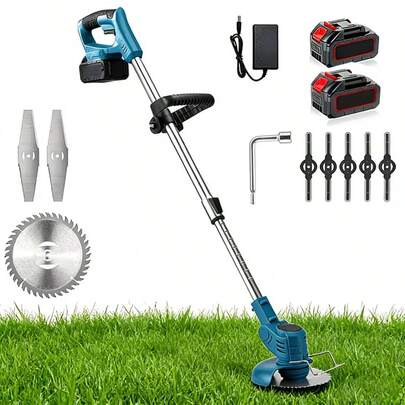 Cortadora de césped eléctrica inalámbrica de fabricación alemana, equipada con dos baterías de 48 V, ideal para recortar ramas, césped y jardines. Cortadora de césped/desbrozadora con ruedas 3 en 1, recortadora de bordes liviana, adecuada para el cuidado de patios.