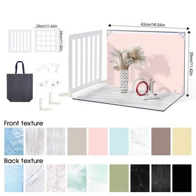 Kit com 9 painéis de fundo fotográfico para fotos de produtos - 18 estampas, fundo de mesa resistente em papelão para joias, alimentos e muito mais - Inclui bolsa para armazenamento, tamanho pequeno 40,64 x 29,21 cm, expositor de joias | fundo estampado | fundo de papelão, suprimentos para fabricação de joias