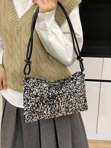 Fashionable Chic Versatile Sequin Underarm Tote Bag, New Luxury High-End Niche Design Large Capacity Shoulder Bag - Silver - View 5