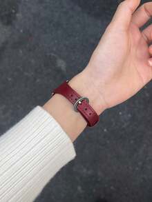 1 Pc Brown Golden Leather Loop Compatible With Apple Watch Band For Women 38mm 40mm 41mm 42mm 44mm 45mm 46mm 49mm , Strap Compatible With Apple Watch Link Series Ultra S10 9/8/7/6/5/4/3/2/1 SE - Rose Red - View 6