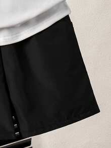 Young Boy Casual White Dark Face Print Tank Top + Black Shorts Set, Children's Summer Daily Street Style Outfit - White - View 8