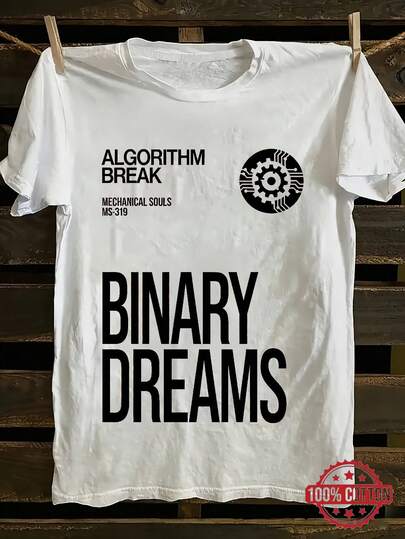 1PC 100% Cotton Algorithm Break Binary Dreams Mechanical Souls Graphic Print Women's Short Sleeve TShirt