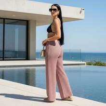 Knitted Beach Cover-Up Pants With Adjustable Waist, Pool Sarong - 深玫瑰 - 查看 2