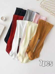 7条装儿童基础纯色针织紧身裤，适合0-3岁、4-7岁、8-12岁女孩，春季、秋季、四季皆宜 - 彩色 - 查看 15