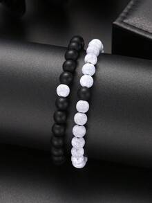 Set de 2 pulseras de estilo cubano con cristales, de estilo hip-hop sencillo para hombres - Plateado - Ver 7