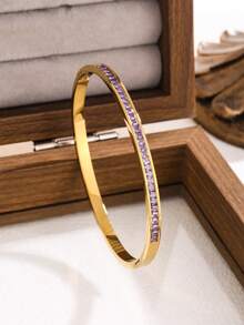 6pcs/5pcs/1pc Fashionable & Elegant Stainless Steel Single Row Diamond Bracelet, Multiple Colors, Suitable For Women's Daily Wear - Yellow Gold - View 4