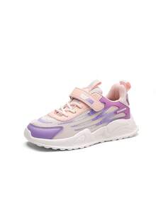 1 Pair Lightweight Breathable Mesh Running Sneakers, Striped Casual Athletic Style, Low-Top Sports Shoes For All Seasons, With Hook And Loop Closure, Round Toe Fabric Breathable Upper And EVA Sole, Suitable For Boys And Girls - Pink - View 4