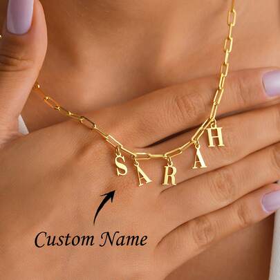 Personalised Initial Name Necklace, Custom Letter Choker, Silver Name Jewelry, Gold Summer Necklace, Paperclip Chain Necklace, Personalized Name Necklace, Initial Letter Charm Pendant, Gift For Her Spaced Letter Necklace, Handmade Personalized Gift, Birthday Name Jewellery Mother's Day Gifts,Gold,Stylish,Colorful,Vintage,Simple,Unisex