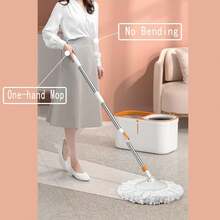 Floor Spin Mop And Bucket Set With System Extended Stainless Steel Handle 61"For Home Floor Cleaning Use With 5 Replacement Head Refill And 1 Cleaning Brush Head - A - Xem 2