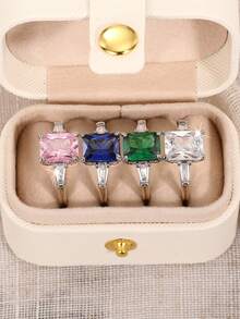 4 pezzi di eleganti anelli con zirconia cubica con scatola per donne, per matrimonio, fidanzamento, anniversario, festa, gioielli, regalo di San Valentino - 1# - Visualizzare 2