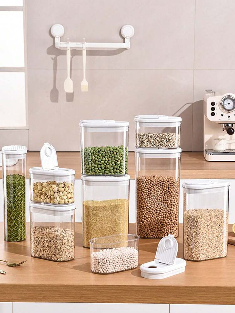 1 pieza Caja de almacenamiento y dispensador de cereales con diseño de tapa abatible, perfecto para almacenar granos, granos de café y talla grande. Es una opción ideal para la organización de la cocina y se puede apilar para ahorrar espacio. - Multicolor - Añade 5