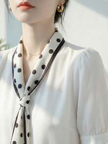YUXIN Vintage Polka Dot Blouse (Spring/Summer) | Puff Sleeves + Pearl Button Decor | Soft Draping Fitted Top - Perfect For Office/Streetwear/Fashion White - White - View 8