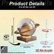 2D设计，1件装旋转亚克力玻璃桌面天文馆装饰品 - 旋转球体，带有土星图案，适用于家居/办公室装饰、室内/室外、复活节/新年装饰、天文展示，2D平面设计办公桌配件，办公用品 - 多彩 - 查看 3