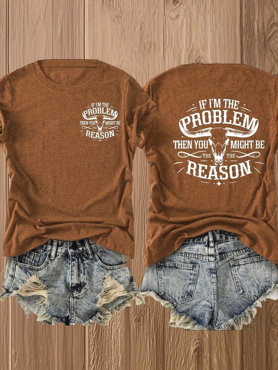 "If I'm The Problem" Funny Math Shirt - Double-Sided Print Cotton Tee | Soft & Comfortable | Mathematician Gift Idea For Couples, Him & Her - 咖啡棕 - 查看 1