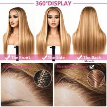 180% Plus Density Lace Front Wigs 28 30 32 Inch 13X4 HD Bone Straight HD Lace Wigs Natural Swiss Pre Plucked Transparent Lace 4/27 Honey Blonde Color Human Blended Hair Wigs With Baby Hair High Temperature Resistant Fiber Wig For Women - S4/27 - 查看 11