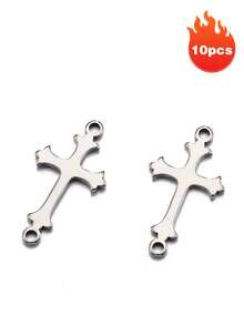 10pcs Stainless Steel Cross Pendant, Double Loop Religious Style Cross Charm, Suitable For DIY Necklace, Bracelet And Other Jewelry Making - Multicolor - View 10