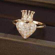 1pc Elegant Heart Crown Design Cubic Zirconia Embellished Fashion Ring For Women - Multicolor - View 20
