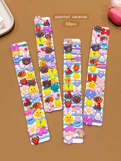 50 Stücke sortierte süße Cartoon Haargummis, schonend für das Haar, Haaraccessoires für Mädchen