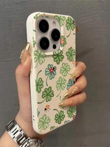 1pc Clover & Ladybug Pattern Litchi Texture Shockproof TPU Phone Case, Suitable As Holiday Gift For Men And Women, Compatible With IPhone XS/XS Max/XR/11 12 13 14 15 16 17 Pro/Pro Max/14 15 16 17 Plus - Multicolor - View 3