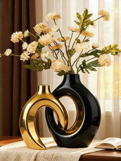 2pcs Resin Vase Set, Modern Home Decor Hollow Boho Style Flower Vase, Living Room Coffee Table Wedding Decoration, Romantic Gift For Valentine's Day, Mother's Day, Birthday, Graduation, Wedding, Meaningful Warm Bedroom Bookshelf Office Desk Decor