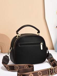 High-Quality Apple-Shaped Soft Leather Multi-Layer Large Capacity Shoulder Crossbody Bag, Fashionable Handbag - Black - View 3