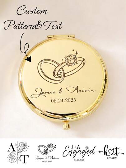 Espejo de maquillaje portátil personalizado de acero inoxidable, se puede personalizar con nombre como regalo para damas, damas de honor, bodas, cumpleaños, espejo de bolsillo elegante, accesorios grabados, multifuncional, decorativo, letra, unicolor, exquisito, de moda, retro, moderno, colorido, casual, básico, suave, único, personalizado, regalo ideal para ella, novia, amiga