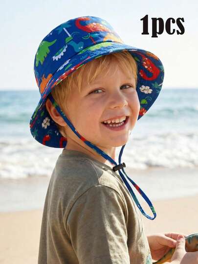 1pc Kids 3-8Y Colorful Dinosaur Print Sun Hat, Minimalist Bucket Hat For Spring/Summer