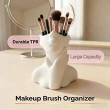 1pc 3-Color Abstract Minimalist Nordic Style Makeup Brush Holder, Desktop Organizer - A-white - View 5