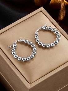 A Pair Of Fashionable Stainless Steel Bead Earrings For Women - Multicolor - View 1