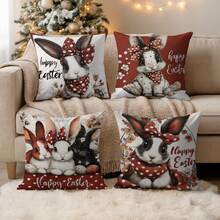 4pcs Easter Bunny & Egg Print Plush Pillow Covers, 18" X 18", Cute Decorative Throw Pillow Cases For Living Room Bedroom Sofa Bed Outdoor, Pillow Inserts Not Included - Multicolor - View 10