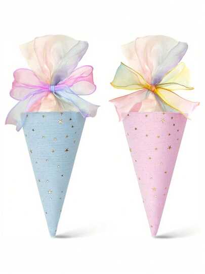 1pc Colorful Ice Cream Cone Gift Bag With Colorful Ribbon And Bowknot Cone Cotton Cloth Wrapped Candy And Stationery School Season Gift Bag