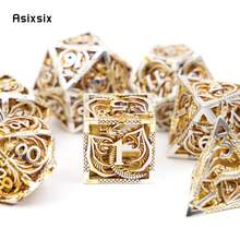 Asixsix 7 件套金色白色龙形金属骰子，龙形空心多面体骰子套装，适用于角色扮演游戏、桌游、卡牌游戏 - 杏色 - 查看 6