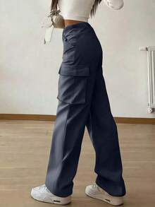 1件少女高街设计休闲工装裤 - 深灰色 - 查看 2