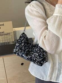 1pc Zipper Closure PVC Sequin Shiny Underarm Shoulder Bag, Fashion Chain Strap Clutch Purse, Suitable For Women Party, Date, Evening Use - Multicolor - View 2