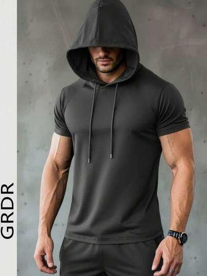  GRDR Men's Casual Sports Hooded Short Sleeve T-Shirt, Suitable For Running And Daily Wear