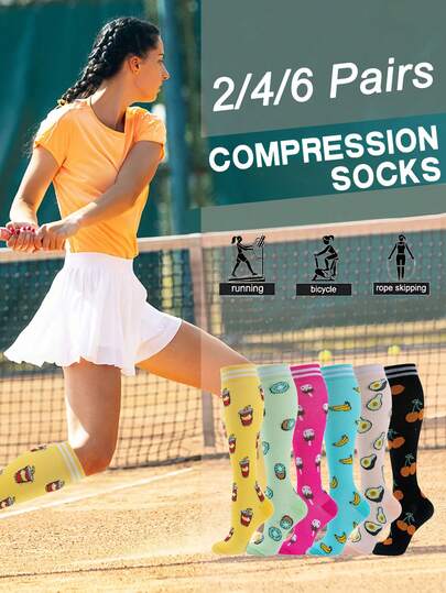 bropite 2/4/6 Pairs Unisex Compression Socks, Designed To Fit Legs And Provide Support, Suitable For Running, Walking, Fitness, Tennis, Skipping, Gymnastics And Other Sports, Can Be Worn All Year Round, Machine Washable And Hand Washable