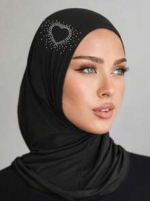 1pc Women's Solid Color Simple Balaclava With Teeth Decor, Versatile Neck Gaiter, Elastic Sports Headband, Breathable & Comfortable, Suitable For Daily Life, Sports, Yoga, Fitness And Fashion - Black - Heart Rhinestone - View 2