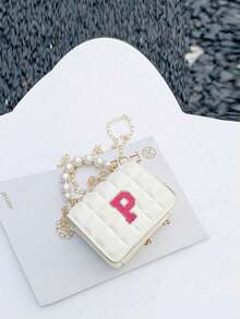 1pc A-Z Letter DIY Bag, Fashionable PU Magnetic Buckle, Stylish Mini Embossed Texture, Versatile Pearl Handbag, Chain Shoulder Crossbody Bag, Suitable For Outings And Daily Use, Perfect Gift For Friends And Family (Pearl Surface May Have Scratches And Bumps, Which Are Unavoidable) - White With Magenta Letter 1 - View 4